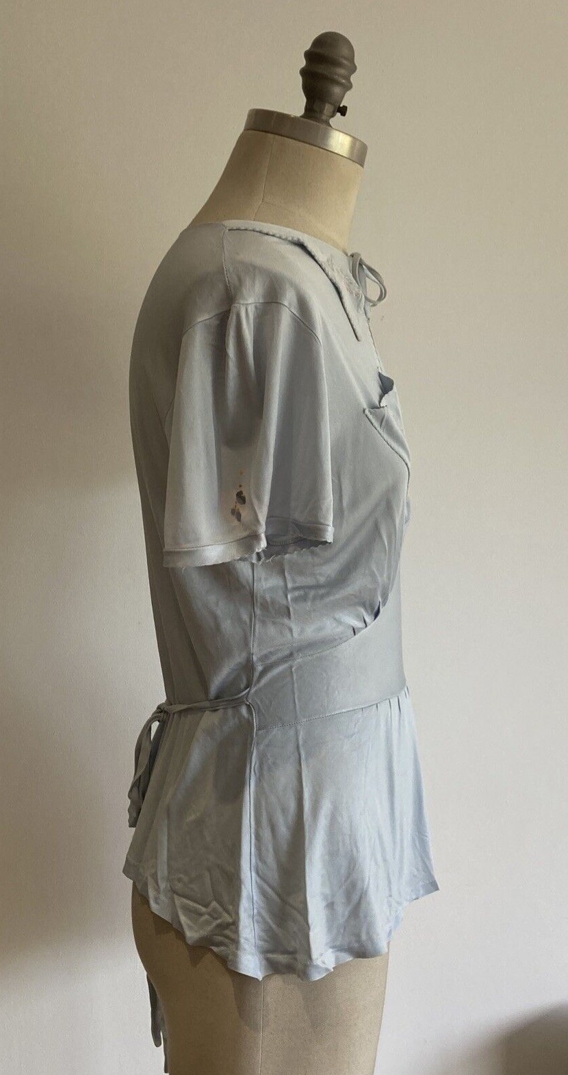 Original Vintage 1920s 1930s 1940s Pale Blue Silky Pyjamas Loungewear, Small 8