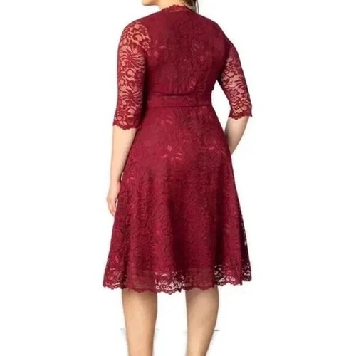 Kiyonna Dress Mademoiselle Style 1X Red Lace 3/4 Sleeves - Picture 10 of 10