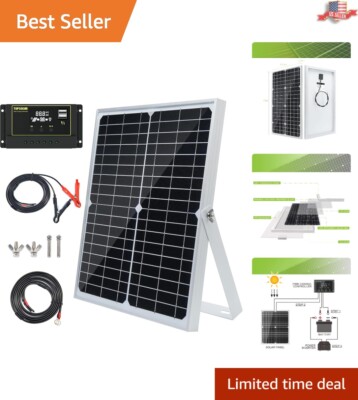 Portable 30W Solar Panel Kit for RVs, Boats, and Off-Grid Systems - Eco-Friendly