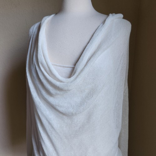 Lauren Hansen Linen Sweater Women's XL (Fit M Or L) White Open Knit Cowl Neck - Picture 5 of 15