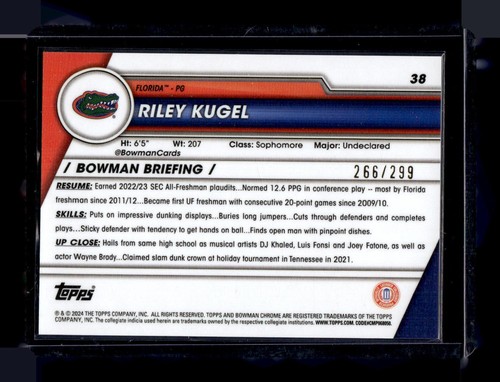 2023-24 Bowman University Chrome #38 Riley Kugel Aqua Wave Refractor /299 - Imagen 2 de 2