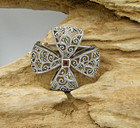 Pendant, Victorian Style, Garnet & Marcasite Sterling Filigree Bow Cross Pin or
