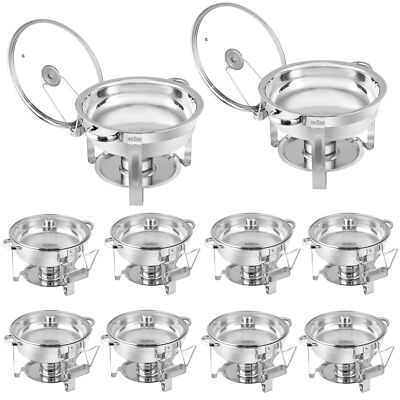 10 Pack Stainless Steel Round Chafer Chafing Dish Sets Catering Food Warmer 5 QT