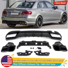 For 14-15 Mercedes E-Class W212 E350 E63 Style Rear Diffuser+Exhaust Tips Black