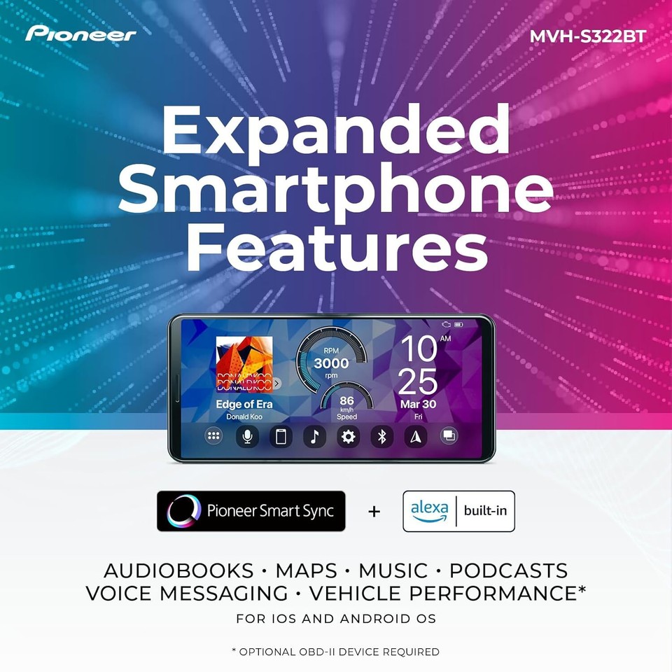 Pioneer MVHS322BT Bluetooth Car Stereo with USB/AUX Inputs, Smartphone