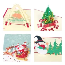 Wrapables® 3D Pop-Up Greeting Cards (Set of 4), Sleigh, Christmas Tree, Snowman