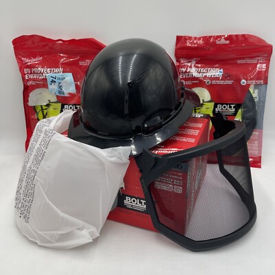 Milwaukee Model 50-73-1235 Bolt Black Hard Hat Size 6.5-8.5 Mesh Mirror BUNDLE