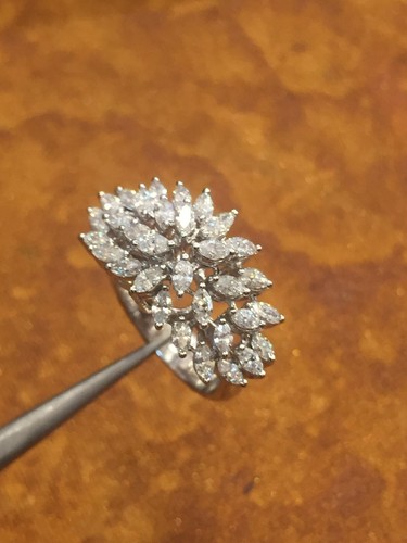 Classy 1.40 Cts Marquise Shape Natural Diamonds Wedding Ring In Fine 14K Gold - Picture 9 of 12