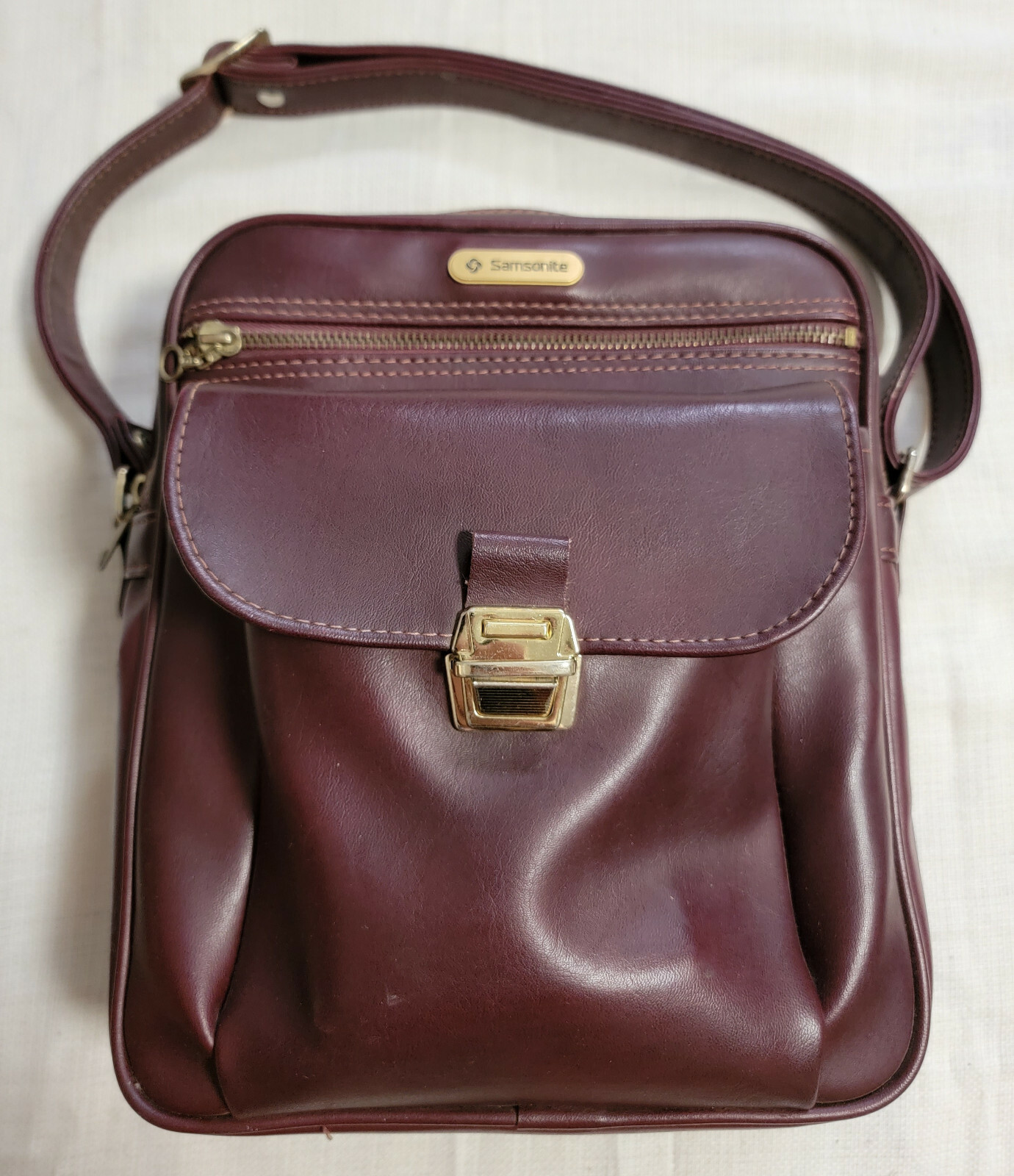 Vintage Samsonite Brown Leather Messenger CarryOn Ba… Gem