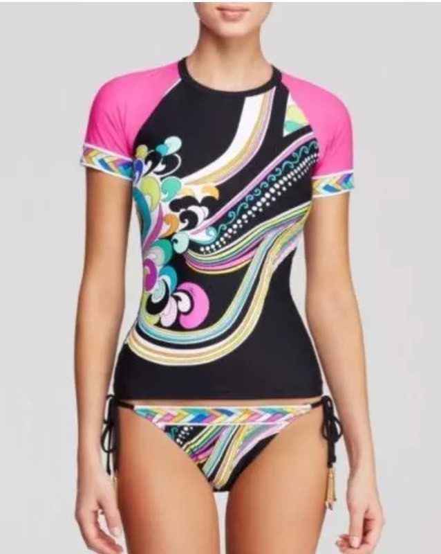 NWT TRINA TURK BIG SUR Sz S RASHGUARD TOP & Sz 8 SIDE-TIE BOTTOM