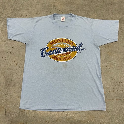 T-shirt bleu touriste vintage années 80 Montana centenaire 1989 taille L rare