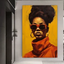 Black Girl , Black Woman, Pony Tail  Painting Digital Home Wall Art Poster Decor