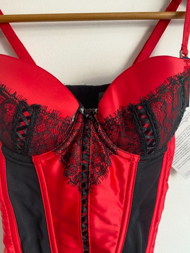 Playboy Corset Top Womens Size 10C Black Red Sheer Adjustable Strap Shaper NWT - Picture 3 of 18
