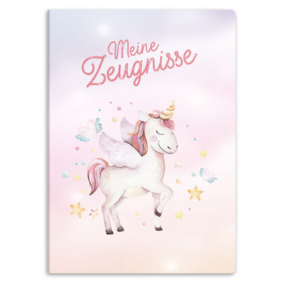 itenga Zeugnismappe DIN A4 Kunststoff Sichtbuch EINHORN AQUARELL Prospekthüllen