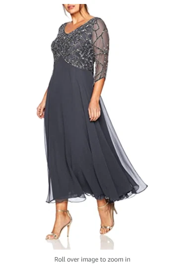 Vestido para mujer J Kara talla grande manga 3/4 geo cuentas, gris/pistola/plateado, 16 W Foto 3 de 4
