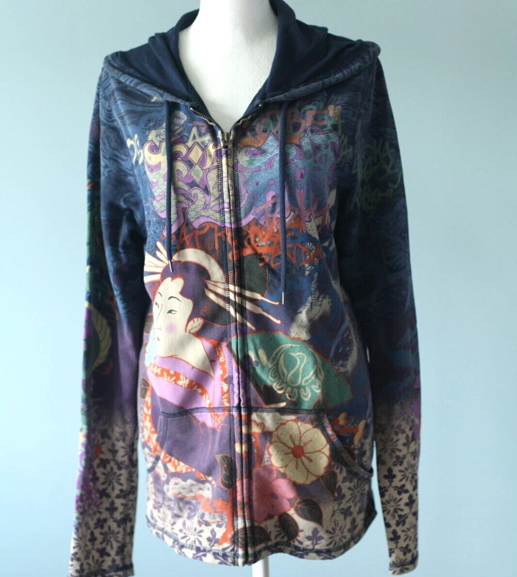 Vintage Y2K Lucky Brand Asian Geisha Year of the Dragon 2000 Hoodie Large  Zip Up