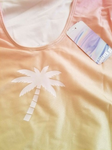 Forever 21 Plus Size 3XL Swimsuit One Piece Rainbow Palm Tree Wide Strap Pastel - Picture 5 of 5