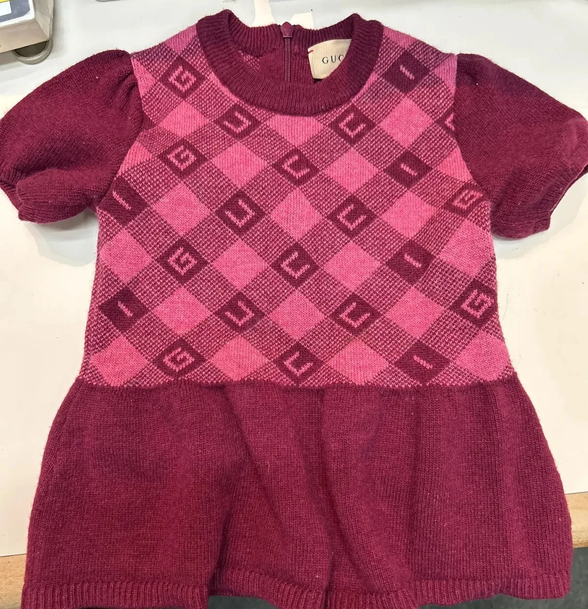 Robe bébé fille en tricot laine rose rouge 9/12 mois