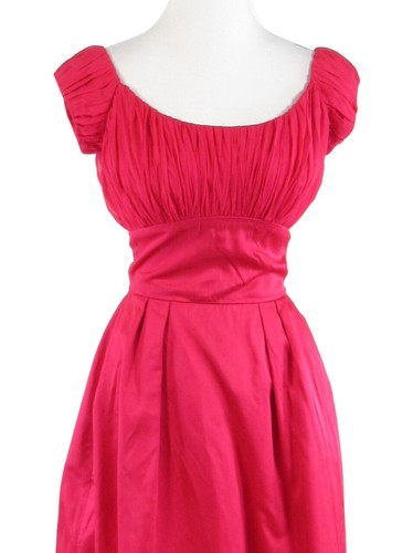 Rose red cap sleeve sheer overlay empire waist vintage dress XS - Picture 2 of 8