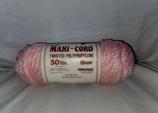 VTG Maxi Cord Herculon Twisted PINK WHITE 8mm 50 Yards Polypropylene Yarn