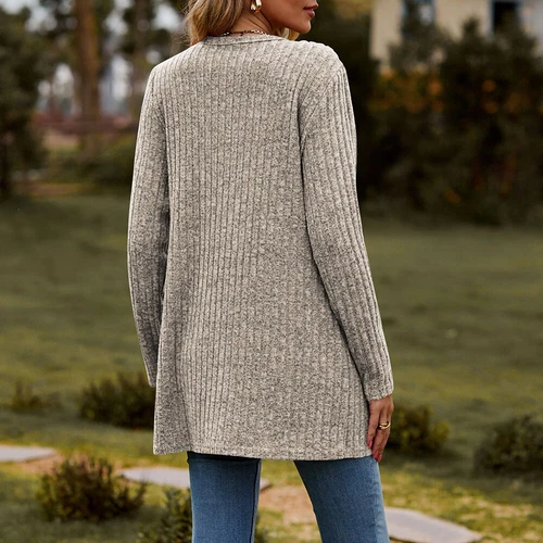 Damen Strickjacke Langarm vorne offen drapiert Pullover Knopfleiste Basic Cardigan - Bild 11 von 32