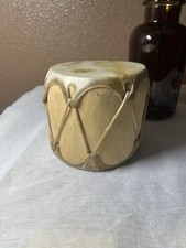 Native American Indian Rawhide Stretched Leather Wood Log Drum Double Sided