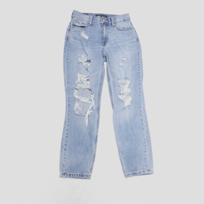 Aeropostale Women's Size Blue High Rise Distressed Light Wash Denim Mom  Jeans