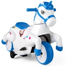 12V Battery Ride on Toy Horse Gift Children w/Training Wheels &Horse Riding Mode