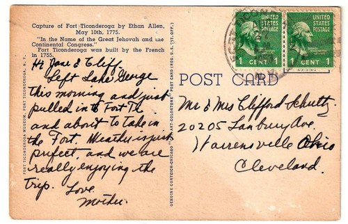 POSTAL DE COLECCIÓN CAPTURA DEL FUERTE TICONDEROGA ETHAN ALLEN 1775 - Imagen 2 de 2