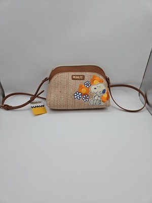 PEANUTS SNOOPY Embroidered Flowers Weaved Crossbody Bag NWT Front Snap Pocket