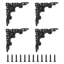 4Pcs 2" x 2" Vintage Flat Corner Bracket with Mounting Nail Black 