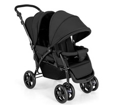 Black Double Stroller Folding Feature for Infant Toddler