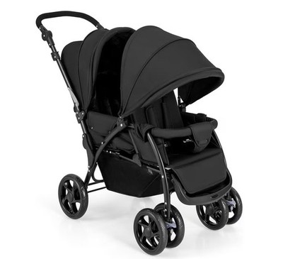 Black Double Stroller Folding Feature for Infant Toddler