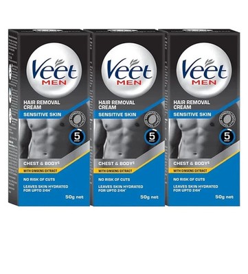 Veet Hair Removal Cream for Men, Sensitive Skin 50g Each Pack of 3