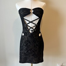 Fashion Nova Black velvet lace-up strapless mini dress with cutout back Large