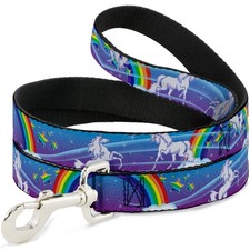 Dog Leash 6-FEET Unicorns/Rainbows/Stars Blue/Rainbow/White