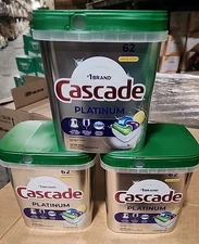 (3) 62ct Cascade Platinum Dishwasher Pods Dishwasher Detergent Fresh Lemon 186T