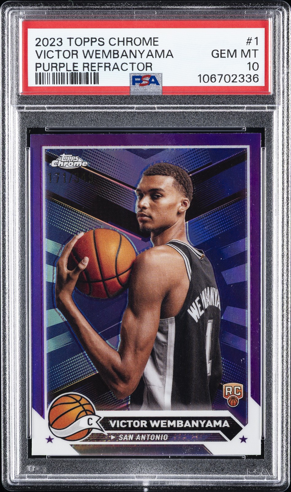 2023 TOPPS CHROME PURPLE REFRACTOR #1 VICTOR WEMBANYAMA 171/349 PSA 10