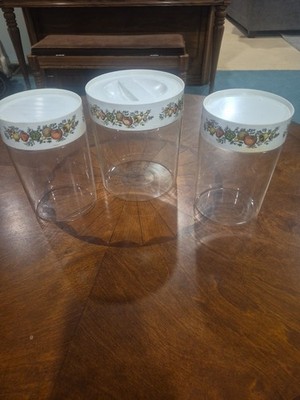 3 Vintage Pyrex Glass Canisters Set~Spice of Life~See N  Store Jars~USA
