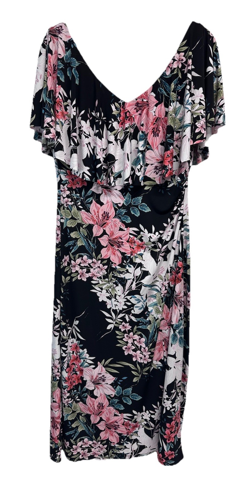 Connected Apparel Black Multicolor FloralDress Ru… - image 1