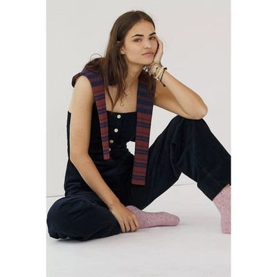 Anthropologie Joanie Corduroy Jumpsuit Navy Blue Size 6 Fall Staple 70s Chic
