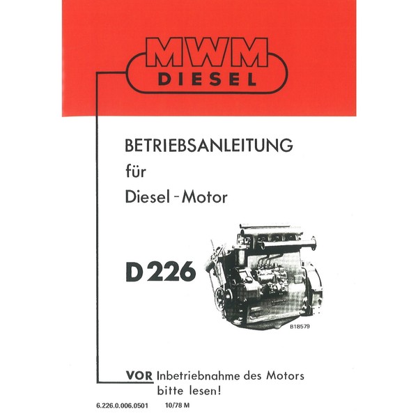 Mwm Dieselmotor D226 2 Bis 6 Zylinder Traktor Betriebsanleitung-image