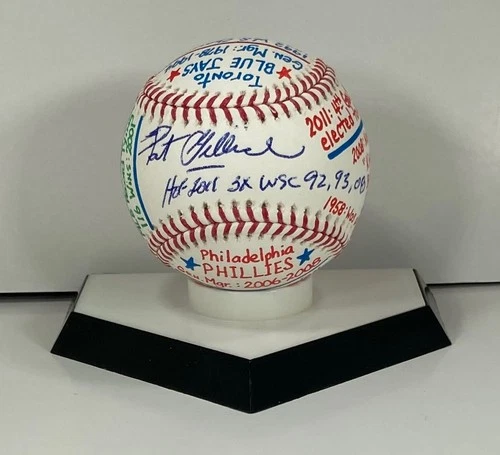 Pat Gillick Signed OML Baseball, VCBC SuperStats, Hand Painted HOF 2011 Inscrip.