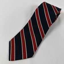 Vintage Brooks Brothers Makers Silk Tie Navy Red Silver Repp Stripe Made In USA