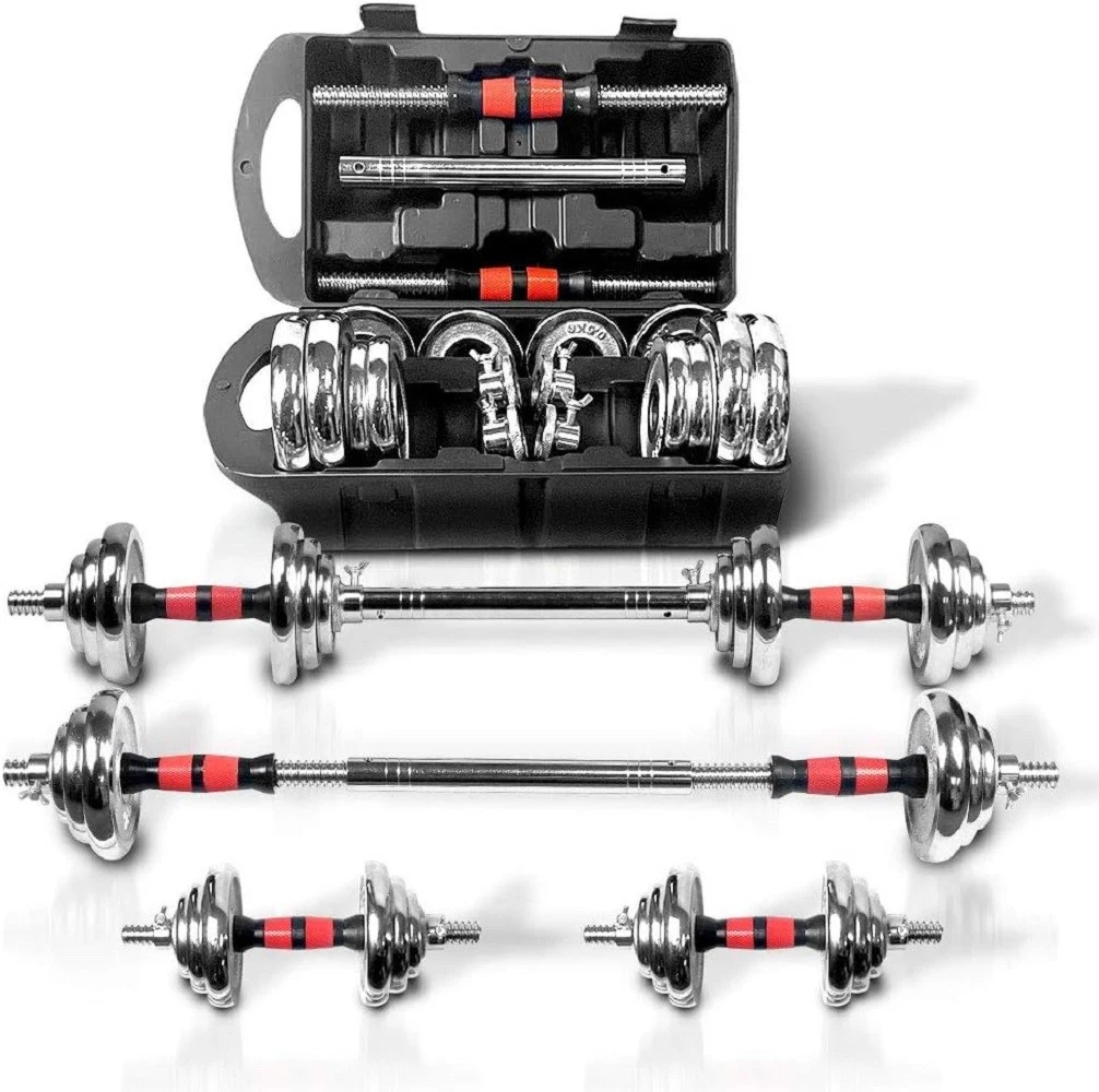 44LB Adjustable Dumbbell Set Home Gym Cast Iron Barbell w/ Carry Case Workout