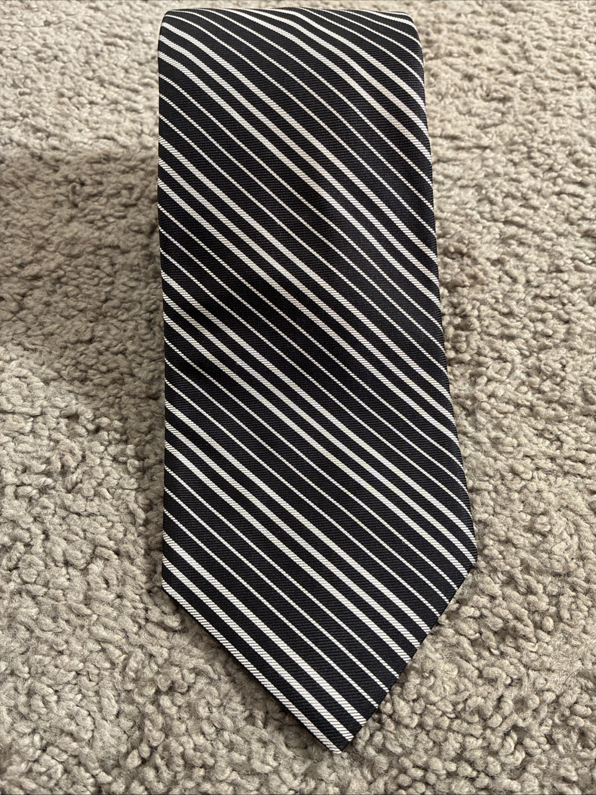 Express Design Studio Silver Black Striped Silk M… - image 1