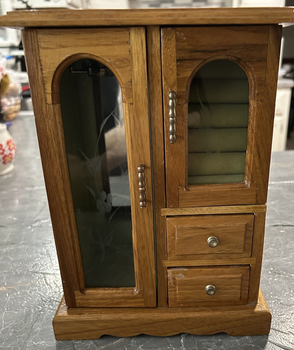 Jewelry Box 2 drawers & 2 doors for Necklaces & rings, engraving on glass-image