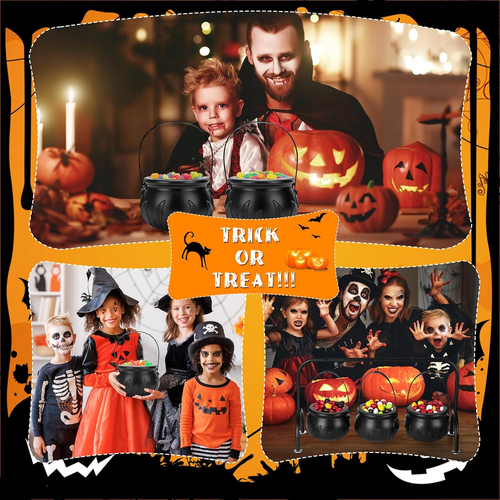 Decorazioni Halloween Set di 3 ciotole servizio caramelle calderone streghe su rack - Foto 5 di 12