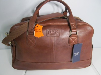 Ralph Lauren Chaps Genuine Brown Saddle Leather Weekend Travel/Gym Duffle -NWT