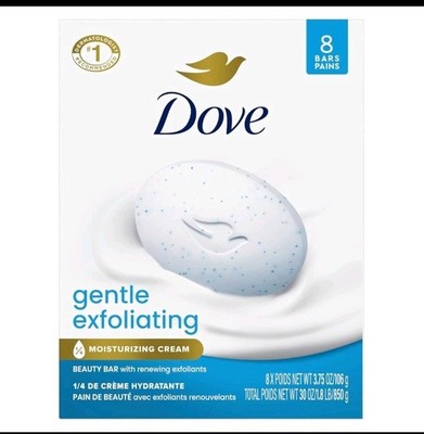 Dove Beauty Bar Soap 8 Bars Gentle Exfoliating, for Soft,Smooth Skin Renews SkiN